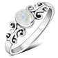 Ethnic Style Rainbow Moon Stone Silver Ring
