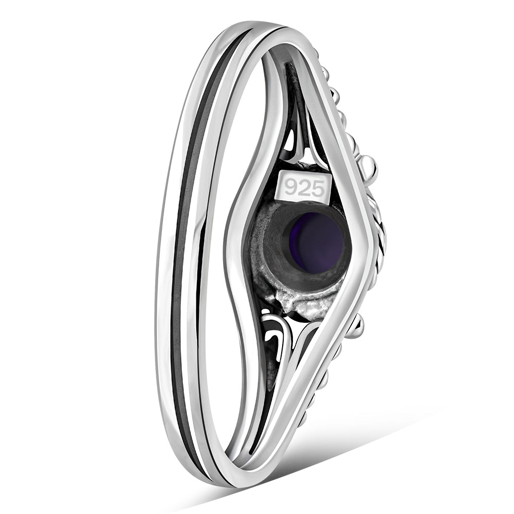 Ethnic Style Amethyst Stone Silver Ring