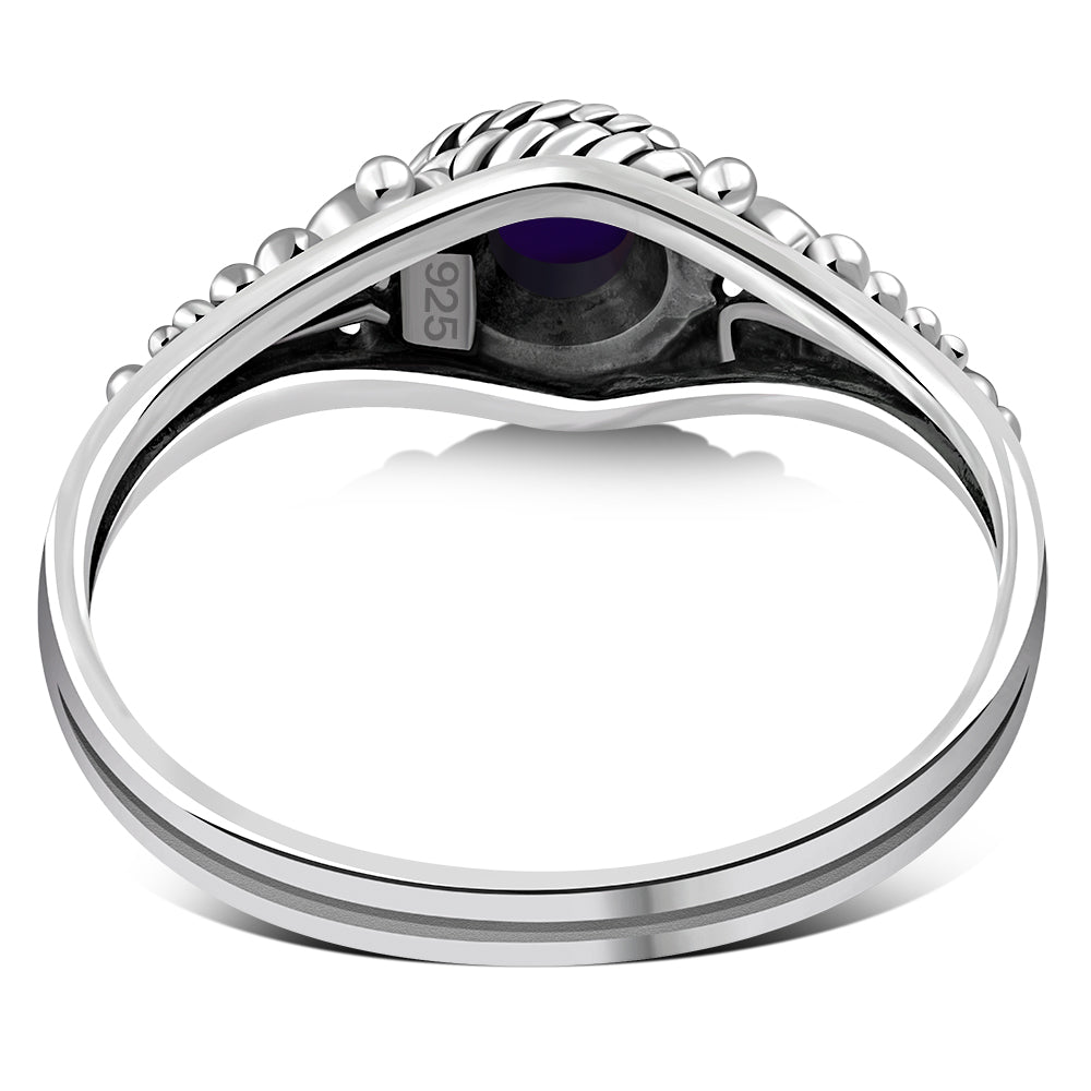 Ethnic Style Amethyst Stone Silver Ring