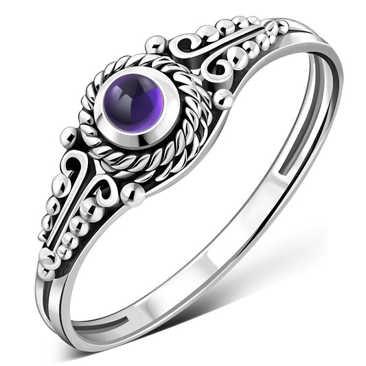 Ethnic Style Amethyst Stone Silver Ring