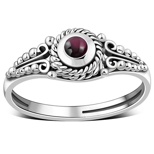 Ethnic Style Garnet Stone Silver Ring