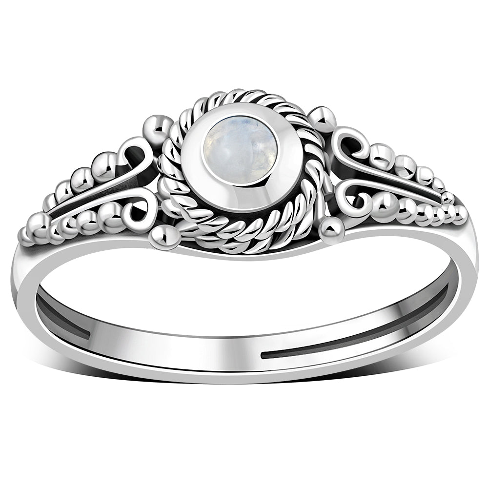 Ethnic Style Rainbow Moonstone Silver Ring