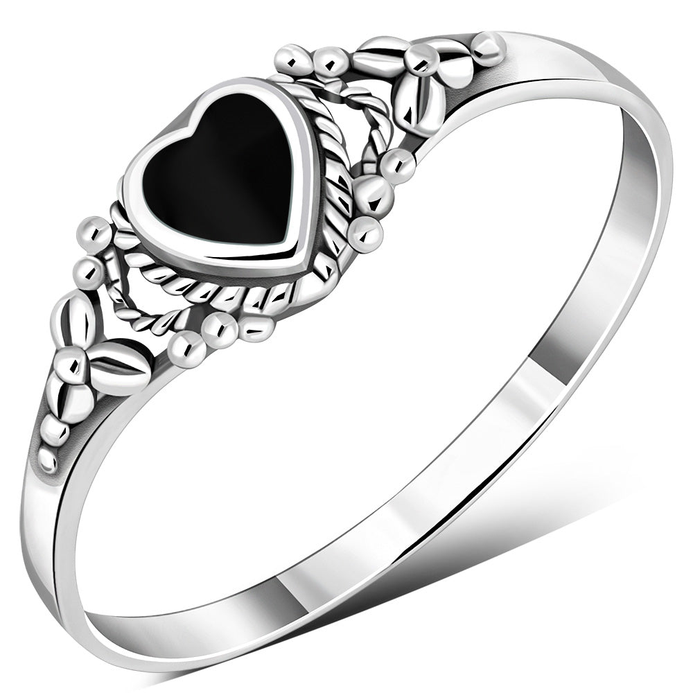 Heart Black Onyx Sterling Silver Ring