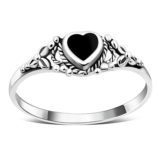 Heart Black Onyx Sterling Silver Ring