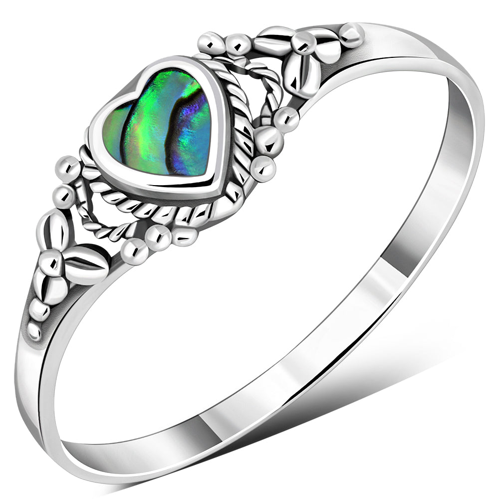 Heart Abalone Sea Shell Silver Ring