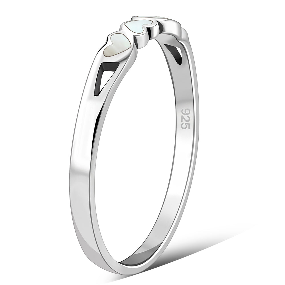Hearts Mother of Pearl Sterling Silver Band Ring