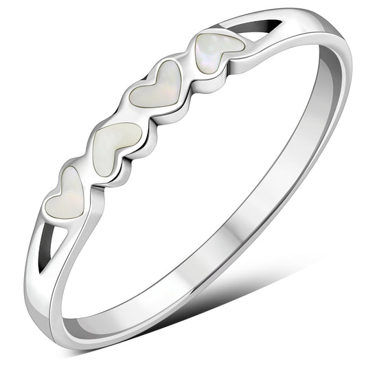 Hearts Mother of Pearl Sterling Silver Band Ring