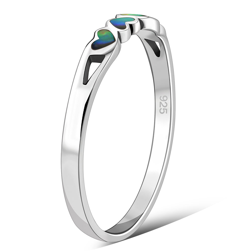 Hearts Abalone Sea Shell Silver Band Ring