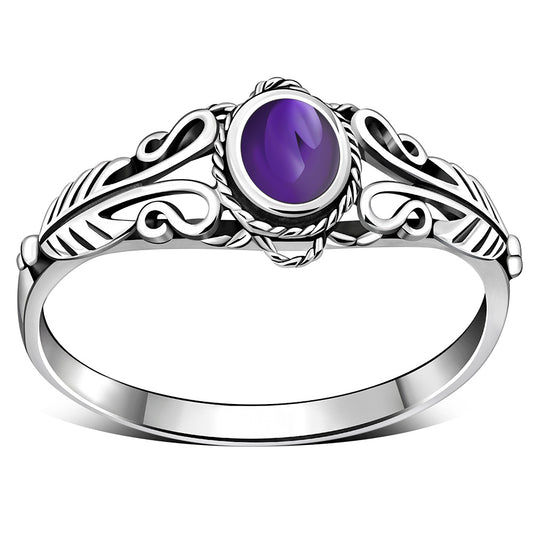 Ethnic Amethyst Stone Sterling Silver Ring