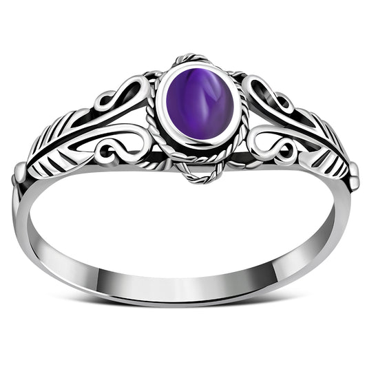 Ethnic Amethyst Stone Sterling Silver Ring