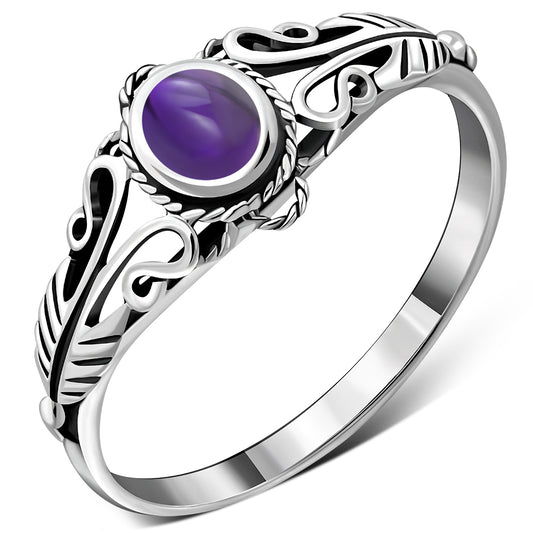 Ethnic Amethyst Stone Sterling Silver Ring