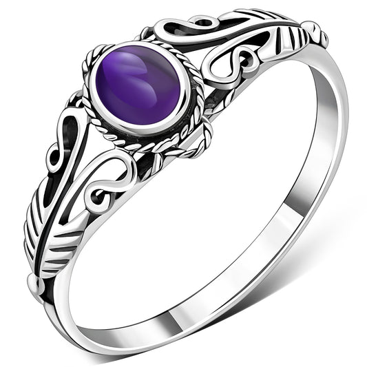 Ethnic Amethyst Stone Sterling Silver Ring