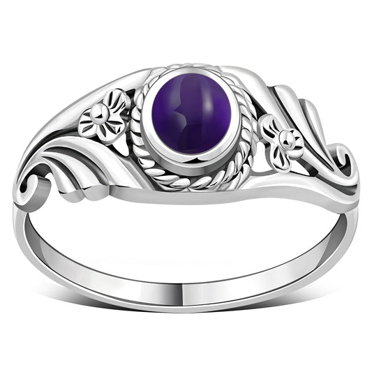 Flower Amethyst Stone Sterling Silver Ring