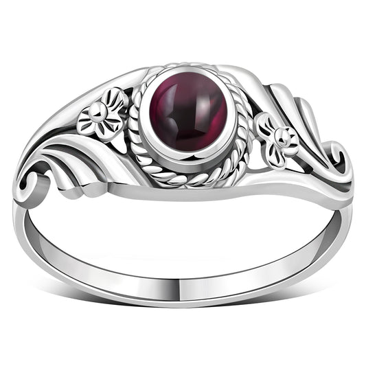 Flower Garnet Sterling Silver Stone Ring
