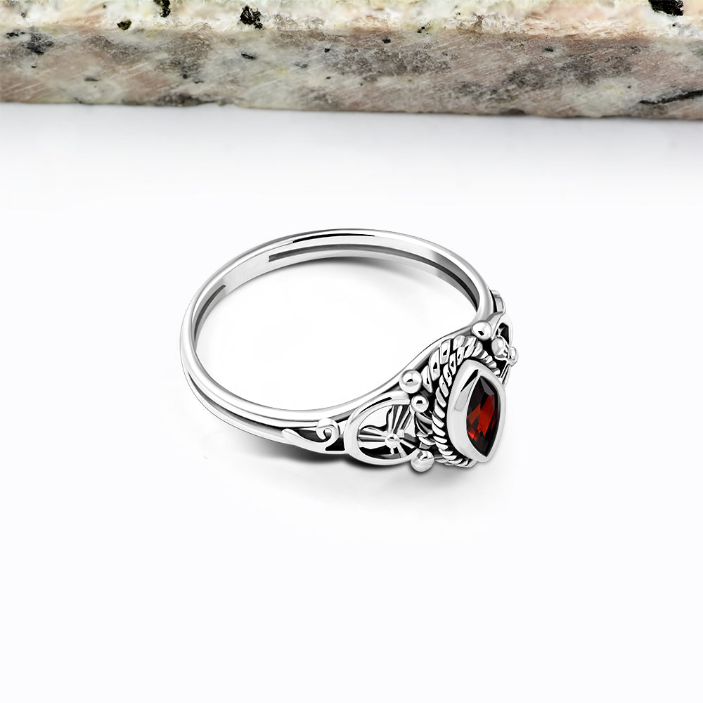 Garnet Stone Sterling Silver Ring