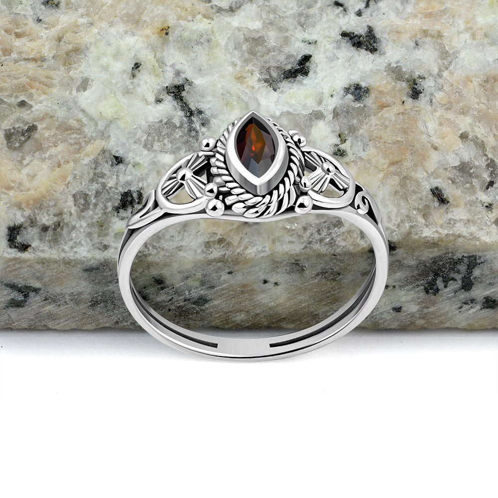 Garnet Stone Sterling Silver Ring