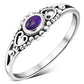 Thin Heart Amethyst Stone Silver Ring