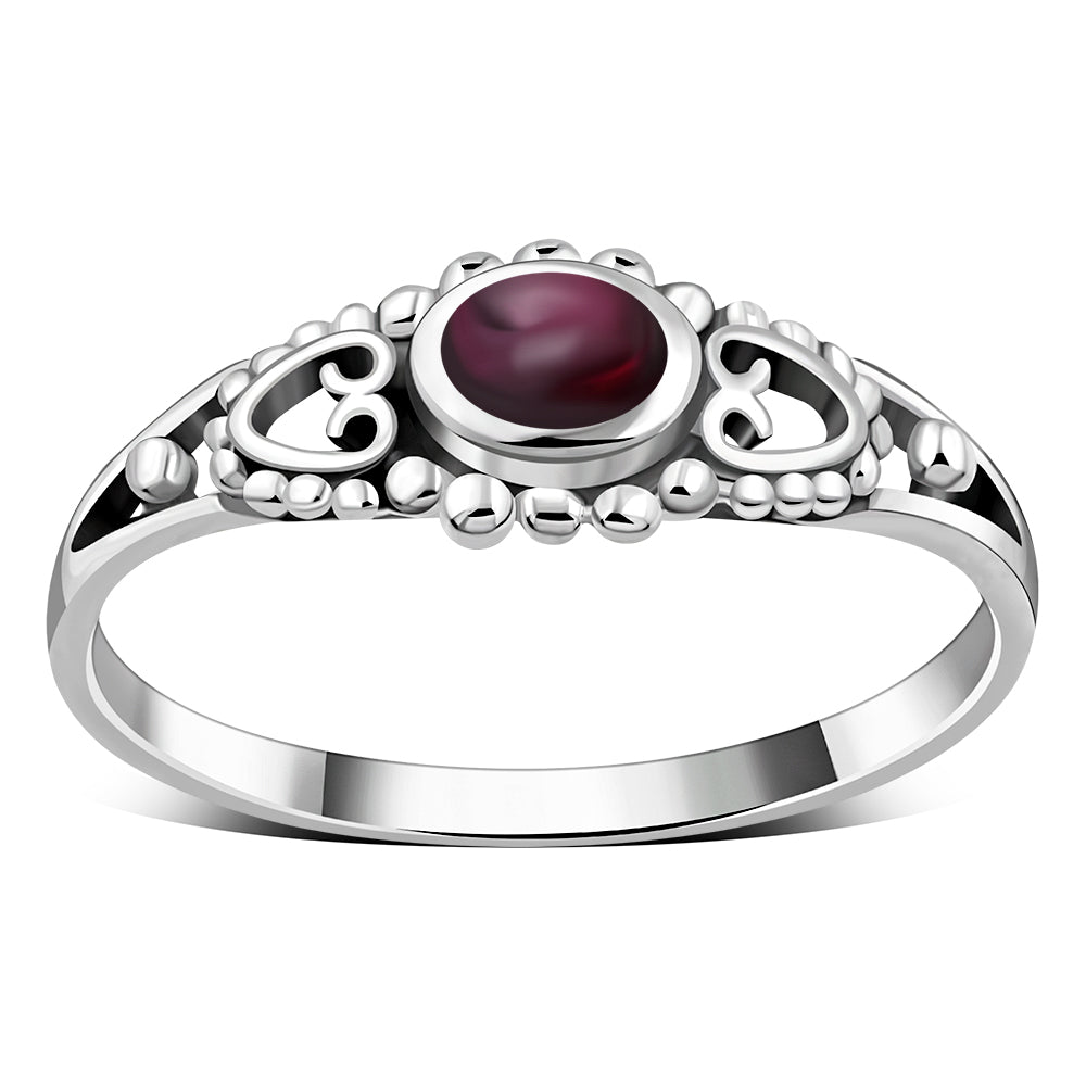 Thin Heart Garnet Stone Silver Ring