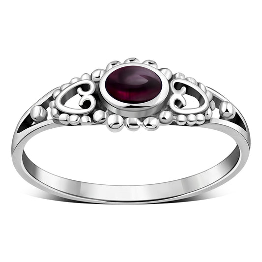 Thin Heart Garnet Stone Silver Ring