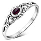 Thin Heart Garnet Stone Silver Ring