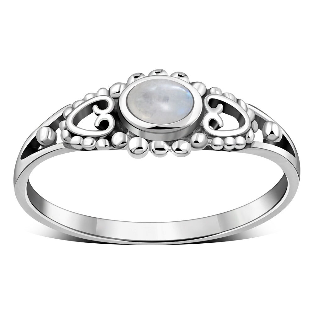 Thin Heart Rainbow Moonstone Sterling Silver Ring