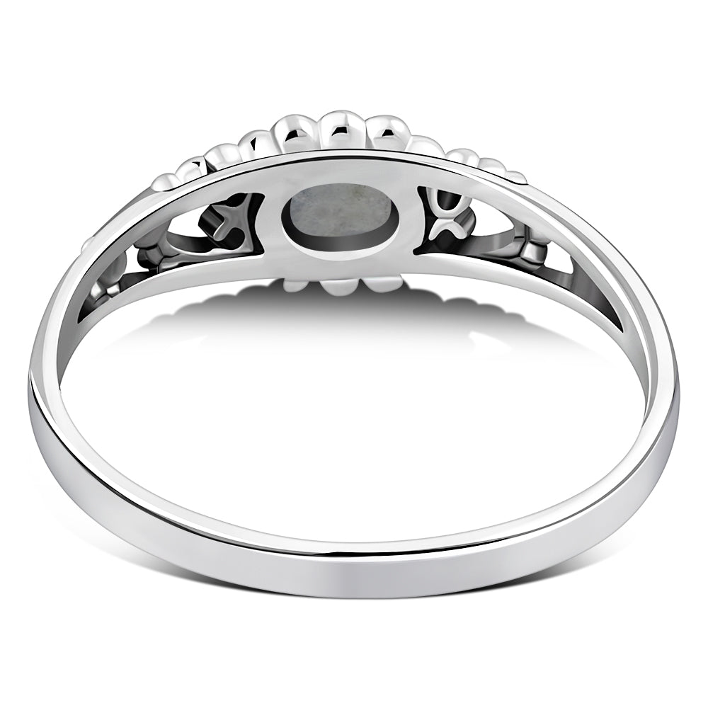 Thin Heart Rainbow Moonstone Sterling Silver Ring