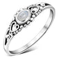 Thin Heart Rainbow Moonstone Sterling Silver Ring