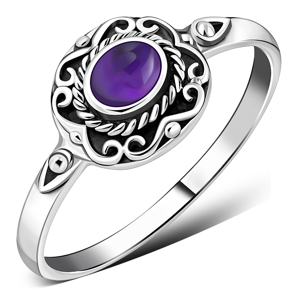 Ethnic Design Amethyst Stone Silver Ring