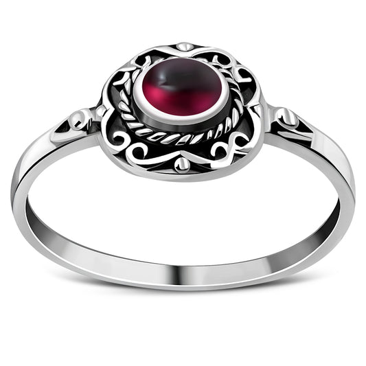 Ethnic Design Garnet Stone Silver Ring