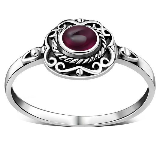 Ethnic Design Garnet Stone Silver Ring