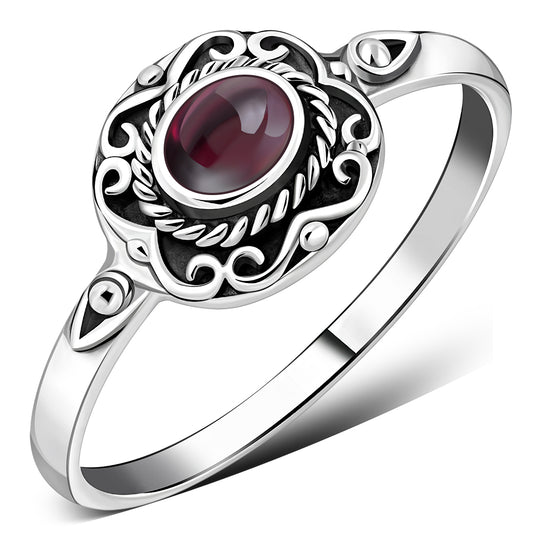 Ethnic Design Garnet Stone Silver Ring