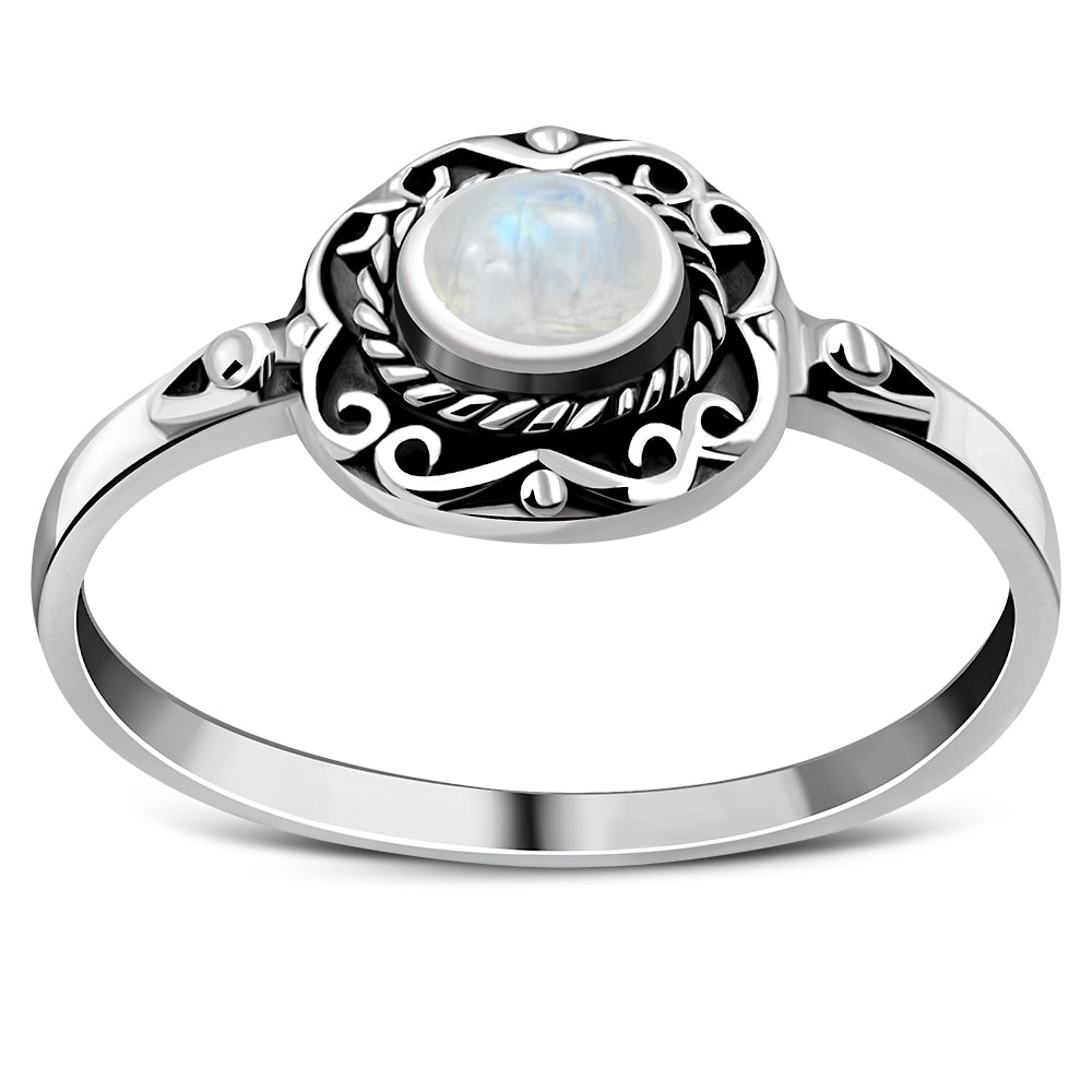 Ethnic Design Rainbow Moon Stone Silver Ring