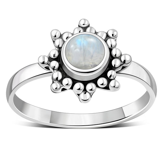 Ethnic Style Rainbow Moonstone Silver Ring