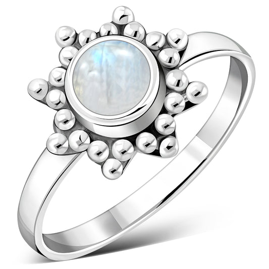 Ethnic Style Rainbow Moonstone Silver Ring