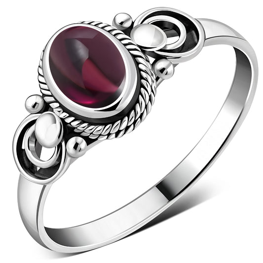 Ethnic Sterling Silver Garnet Ring