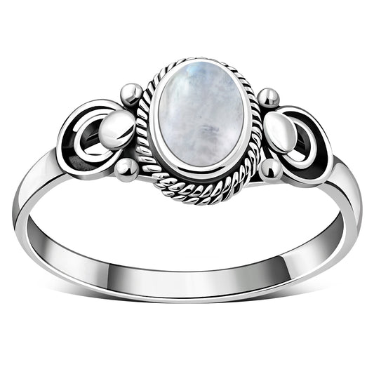 Ethnic Sterling Silver Rainbow Moonstone Ring