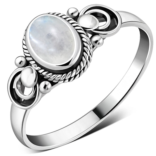 Ethnic Sterling Silver Rainbow Moonstone Ring