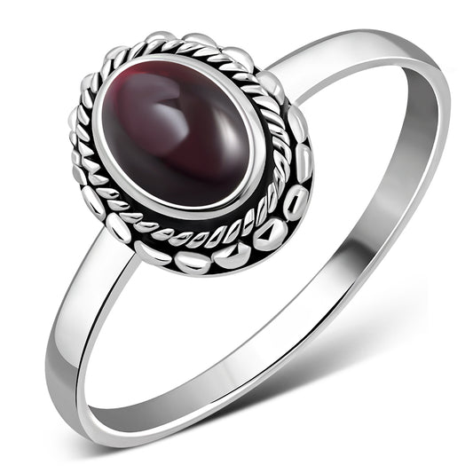 Ethnic Style Garnet Silver Ring