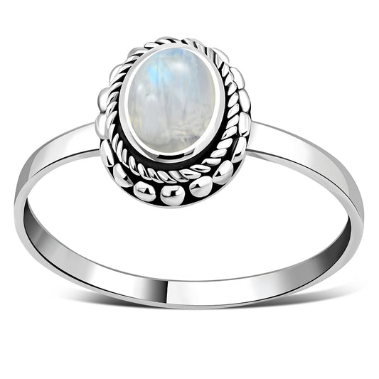 Ethnic Style Rainbow Moonstone Silver Ring
