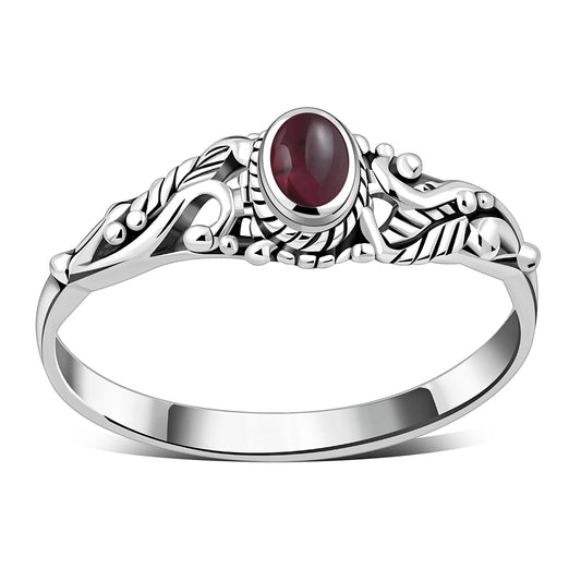 Sterling Silver Garnet Leaves Ring