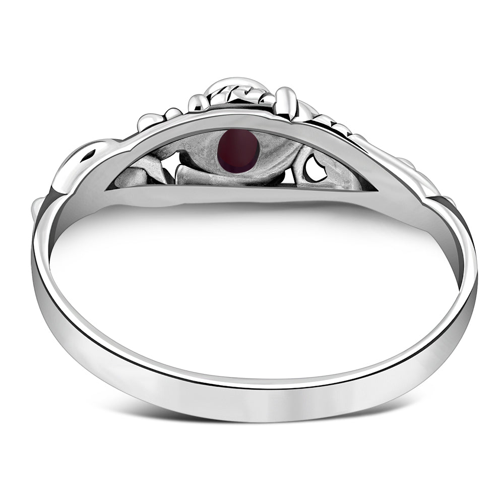 Sterling Silver Garnet Leaves Ring