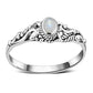 Sterling Silver Rainbow Moon Stone Leaves Ring