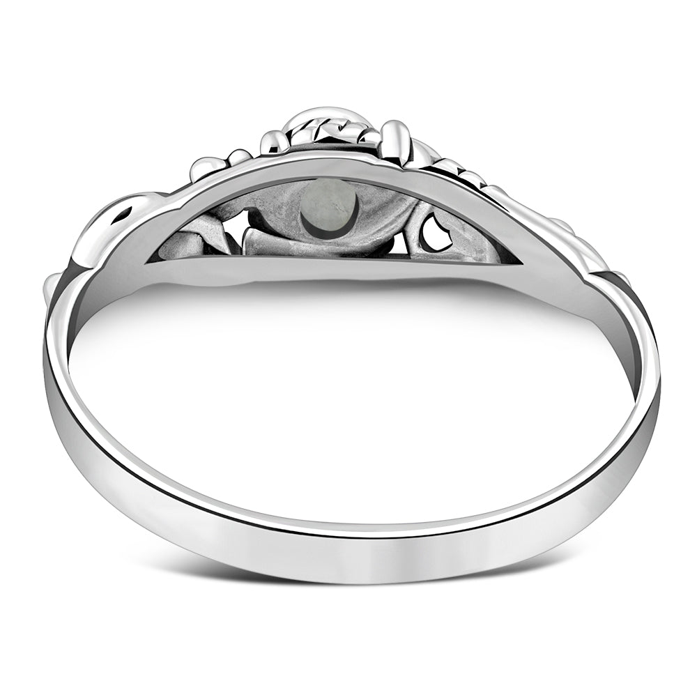 Sterling Silver Rainbow Moon Stone Leaves Ring