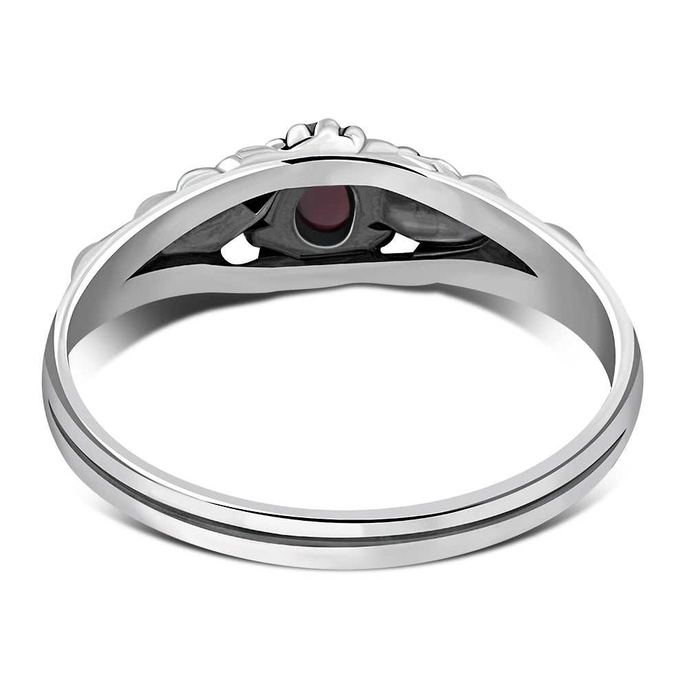 Garnet Stone Flowers Sterling Silver Ring