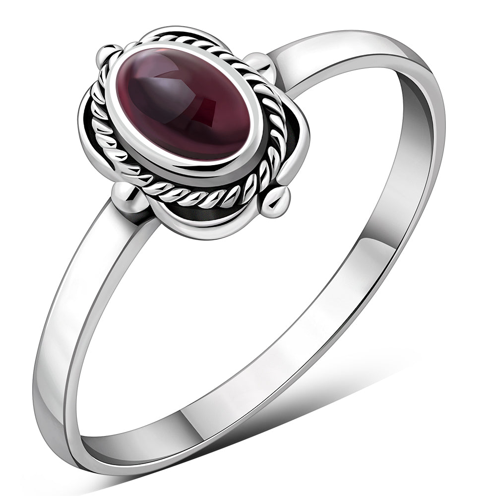 Garnet Stone Sterling Silver Ring