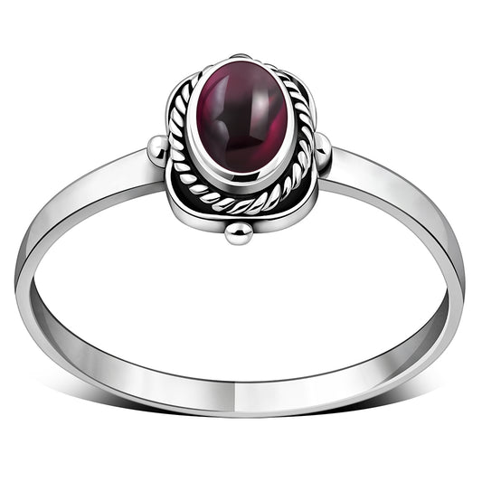Garnet Stone Sterling Silver Ring