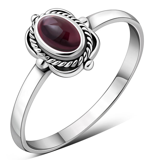Garnet Stone Sterling Silver Ring