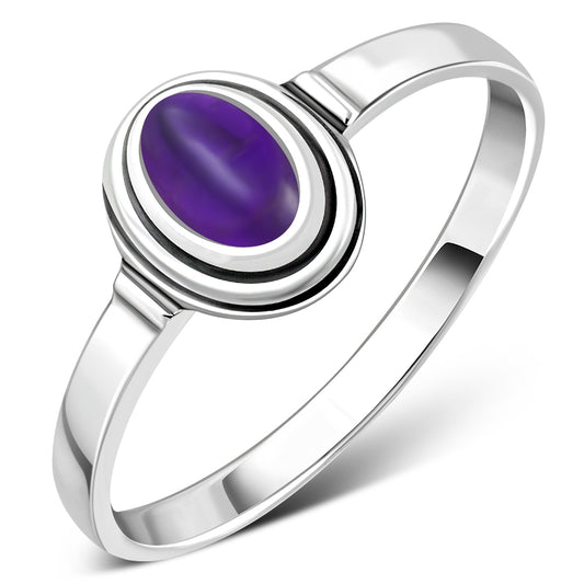 Delicate Ethnic Style Amethyst Stone Silver Ring