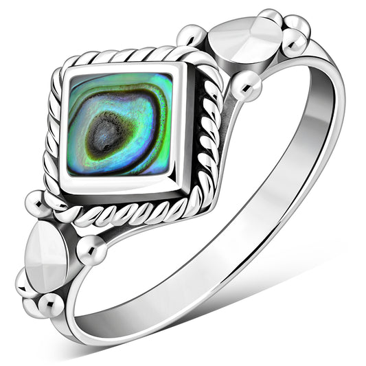 Ethnic Style Abalone Shell Silver Ring