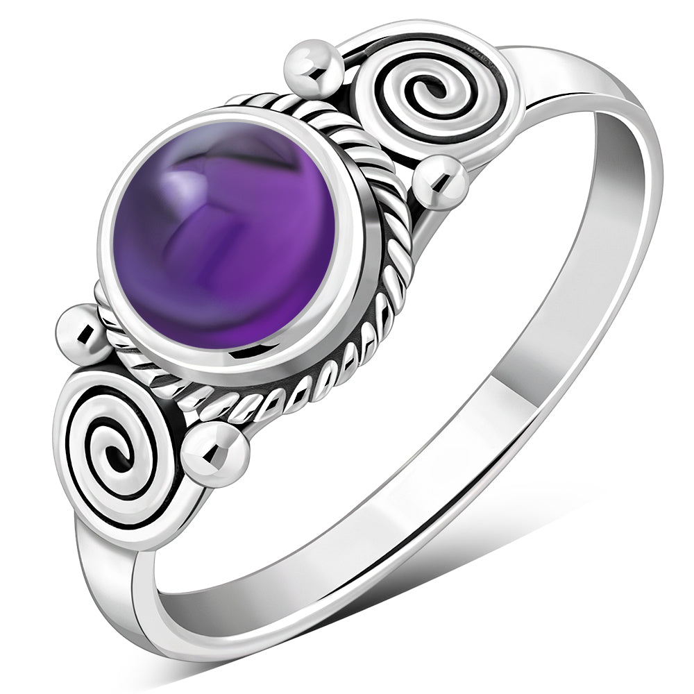 Amethyst Spiral Sterling Silver Ring